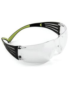 3M SecureFit™ 400 SF401AF Safety Glasses, Anti-Fog, Anti-Scratch Lens, Polycarbonate Lens, Clear Lens, Plastic Frame, Black/Green Frame, UV Protection: 99.9 %