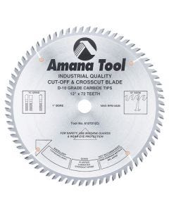 Amana Tool 612721 Heavy-Duty Circular Saw Blade, 12 in Dia, 1 in Bore, 72-Teeth, Carbide Tip Cutting Edge