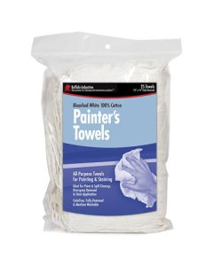 Buffalo 62018C Cotton Painter's Towel, 13 in L x 14 in W, 25/Bag, White