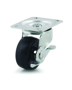 DH Casters C-GD Zinc-Plated Steel General-Duty Swivel Caster with Brake, 200 lb, 2-1/2 in Dia, Hard Rubber Wheel, Black