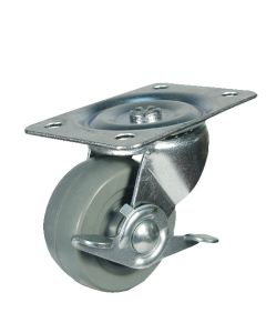 DH Casters C-GD Zinc-Plated Steel General-Duty Swivel Caster with Brake, 100 lb, 2-1/2 in Dia, Rubber Wheel, Gray