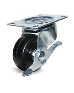 DH Casters C-GD Zinc-Plated Steel General-Duty Swivel Caster with Brake, 220 lb, 3 in Dia, Hard Rubber Wheel, Black