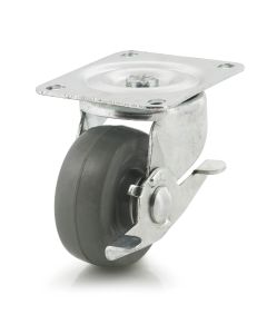 DH Casters C-GD Zinc-Plated Steel General-Duty Swivel Caster with Brake, 125 lb, 3 in Dia, Rubber Wheel, Gray