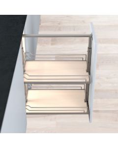 Kesseböhmer DISPENSA BPO Pullout Kit | 7" W, 24" to 32" H | 2-Shelf ARENA classic | Frame Set: Champagne | Shelf Set: Champagne Frame/Maple Deck