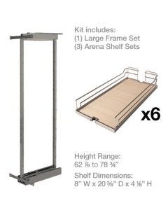 Kesseböhmer DISPENSA Pantry Pullout Kit | 8" W, 62-7/8" to 78-3/4" H | 6-Shelf ARENA classic | Frame Set: Champagne | Shelf Set: Champagne Frame/Maple Deck