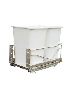 Kesseböhmer Bottom Mount Waste Bin Pullout Kit | Double 36 qt | 15-1/4" W x 22" D x 10" H | Champagne Frame & White Bins