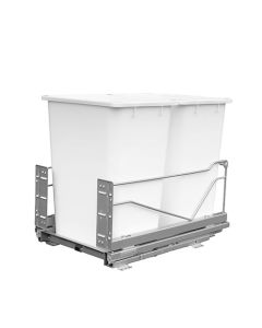 Kesseböhmer Bottom Mount Waste Bin Pullout Kit | Double 36 qt | 15-1/4" W x 22" D x 10" H | Chrome Frame & White Bins