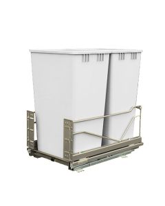 Kesseböhmer Bottom Mount Waste Bin Pullout Kit | Double 52 qt | 15-1/4" W x 22" D x 10" H | Champagne Frame & White Bins