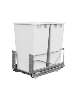 Kesseböhmer Bottom Mount Waste Bin Pullout Kit | Double 52 qt | 15-1/4" W x 22" D x 10" H | Chrome Frame & White Bins