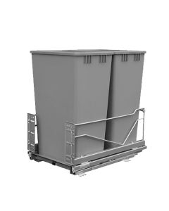 Kesseböhmer Bottom Mount Waste Bin Pullout Kit | Double 52 qt | 15-1/4" W x 22" D x 10" H | Silver Frame & Gray Bins