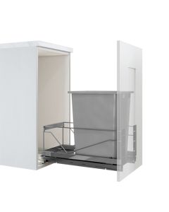 Kesseböhmer Bottom Mount Waste Bin Pullout Kit | Single 36 qt | 11-1/2" W x 22-1/8" H | Silver Frame & Gray Bin