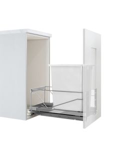 Kesseböhmer Bottom Mount Waste Bin Pullout Kit | Single 52 qt | 11-1/2" W x 22-1/8" H | Chrome Frame & White Bin