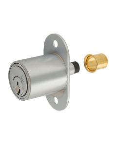 Olympus Lock 300SD N 300SD-26D78-KD Die-Cast Zinc Pin Tumbler Sliding Door Plunger Lock, Keyed Different, 3/16 in Mounting Hole, 4-Pin, 7/8 in Door, Satin Chrome