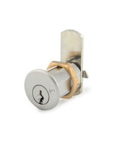 Olympus Lock N Series Die-Cast Zinc Pin Tumbler Cylinder Cam Lock, Keyed Different, Satin Chrome, 3/4 in Mounting Hole, 1 in Dia Head, 1-1/2 in Door, 1-3/4 in Straight, Offset L Cam