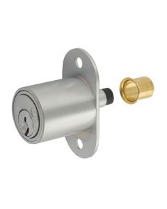 Olympus Lock 300SD N 300SD-26D78-KD Die-Cast Zinc Pin Tumbler Sliding Door Plunger Lock, Keyed Different, 3/16 in Mounting Hole, 4-Pin, 7/8 in Door, Satin Chrome
