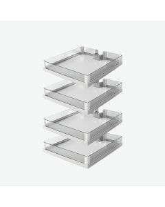 Kesseböhmer LAVIDO Shelf Set with Glass Rail | 17-5/8" W x 18-1/2" D | 4-Shelf ARENA classic | Chrome Frame/Maple Shelf | 2503120005