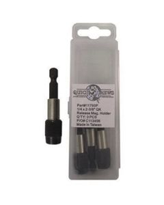 Quickscrews 11793P Quick Release Magnetic Bit Holder, 1/4 in Drive, Hex Shank, 2-3/8 in L, 3/Pack