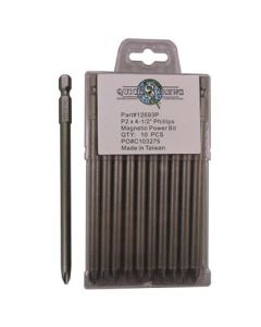Quickscrews 12693P Magnetic Power Bit, #2 Drive, Phillips Drive, 4-1/2 in L