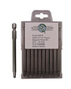 Quickscrews 12697P Steel Magnetic Power Bit, #2 Drive, Square Drive, Hex Shank, 3-1/2 in L