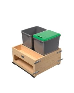 Rev-A-Shelf 4WCWM Wood Soft-Close Bottom Mount Waste Management Center | Double 35 qt | 20-31/32" W x 22-1/32" D x 20-21/32" H | Maple Frame & Silver Bins | 4WCWM-2435DMSC-2