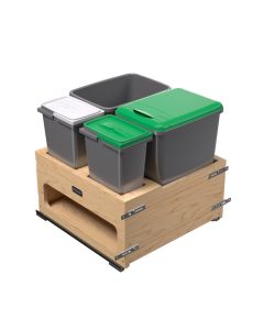 Rev-A-Shelf 4WCWM Wood Soft-Close Bottom Mount Waste Management Center | Double 50 qt & Double 8 L | 20-31/32" W x 22-1/32" D x 20-21/32" H | Maple Frame & Silver Bins | 4WCWM-2435DMSC-4