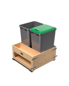 Rev-A-Shelf 4WCWM Wood Soft-Close Bottom Mount Waste Management Center | Double 50 qt | 20-31/32" W x 22-1/32" D x 24-5/8" H | Maple Frame & Silver Bins | 4WCWM-2450DMSC-2