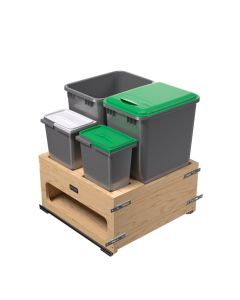 Rev-A-Shelf 4WCWM Wood Soft-Close Bottom Mount Waste Management Center | Double 50 qt & Double 8 L | 20-31/32" W x 22-1/32" D x 24-5/8" H | Maple Frame & Silver Bins| 4WCWM-2450DMSC-4