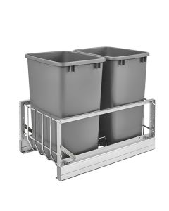 Rev-A-Shelf 5349 Bottom Mount Soft-Close Waste Pullout | Double 35 qt | 14-13/16" W x 21-7/8" D x 19-1/4" H | Aluminum Frame & Silver Bins | 5349-18DM-217-16