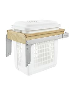 Rev-A-Shelf 4VHTM Top Mount Hamper Vanity Pullout | Single 1.5 BU | 15" W x 19-7/8" D x 20" H | Maple Frame & White Bin | 4VHTM-1520DM-1