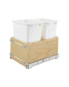 Rev-A-Shelf 4VLWCSC Value Line Wood Bottom Mount Soft-Close Waste Pullout | Double 35 qt | 21-1/2" D x 19-11/16" H | Maple Frame & White Bins