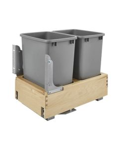 Rev-A-Shelf 4WCBM Wood Rev-A-Motion® Bottom Mount Waste Pullout | Double 35 qt | 14-1/4" W x 21-3/4" D x 19-1/4" H | Maple Frame & Silver Bins | 4WCBM-18DM-2-16