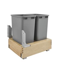 Rev-A-Shelf 4WCBM Wood Rev-A-Motion® Bottom Mount Waste Pullout | Double 50 qt | 17-1/4" W x 21-3/4" D x 23-3/16" H | Maple Frame & Silver Bins | 4WCBM-2150DM-2-12