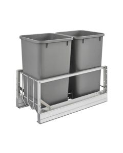 Rev-A-Shelf 5349 Bottom Mount Soft-Close Waste Pullout | Double 27 qt | 11-11/16" W x 22-1/4" D x 18-15/16" H | Aluminum Frame & Silver Bins | 5349-1527DM-217