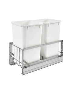 Rev-A-Shelf 5349 Bottom Mount Soft-Close Waste Pullout | Double 27 qt | 11-11/16" W x 22-1/4" D x 18-15/16" H | Aluminum Frame & White Bins | 5349-1527DM-2