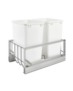 Rev-A-Shelf 5349 Bottom Mount Soft-Close Waste Pullout | Double 35 qt | 14-13/16" W x 21-7/8" D x 19-1/4" H | Aluminum Frame & White Bins | 5349-18DM-2-16