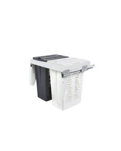 Rev-A-Shelf 53TMVH BLUMOTION Top Mount Vanity Hamper Pullout | Double .85 BU | 22-1/8 - 22-3/4" W x 19-3/4" D x 19-1/8" H | White Frame + Black & White Bins | 53TMVH-24SCDM-2-FL