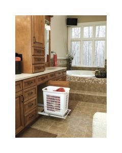Rev-A-Shelf HPRV Wire Bottom Mount Hamper Pullout | Single 1.5 BU | 14-1/4" W x 20" D x 19-3/8" H | White | HPRV-1520 S