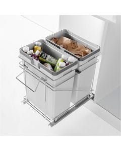 Salice Bottom Mount Waste Recycle Pullout | Double 35 qt | 21" W x 19-5/8" D x 19-1/2" H | Chrome Frame & Gray Bins | QPAM21235CR